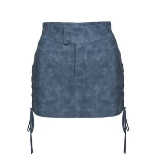 PRINCESS POLLY Blue Faux Leather Lace Up Mini Skirt (Skirt only)